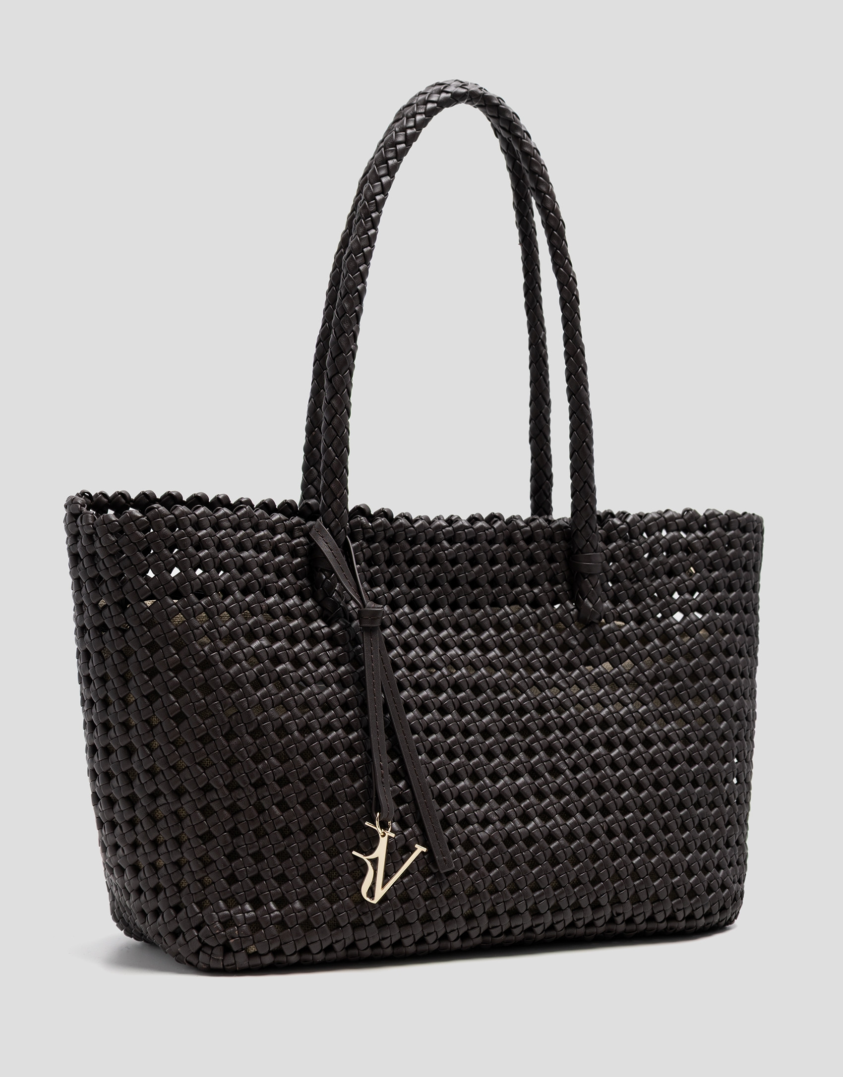 Paola Shopper shoulder bag in brown knotted ... | Roberto Verino