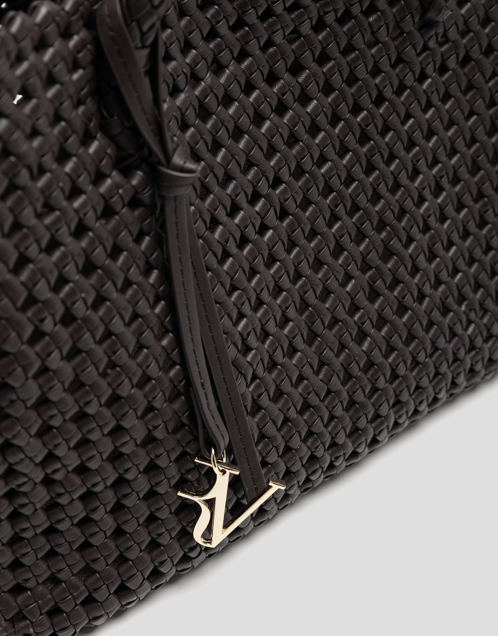 Paola Shopper shoulder bag in brown knotted ... | Roberto Verino