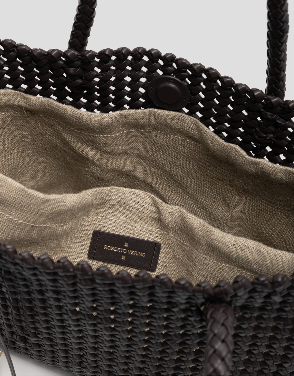 Paola Shopper shoulder bag in brown knotted ... | Roberto Verino