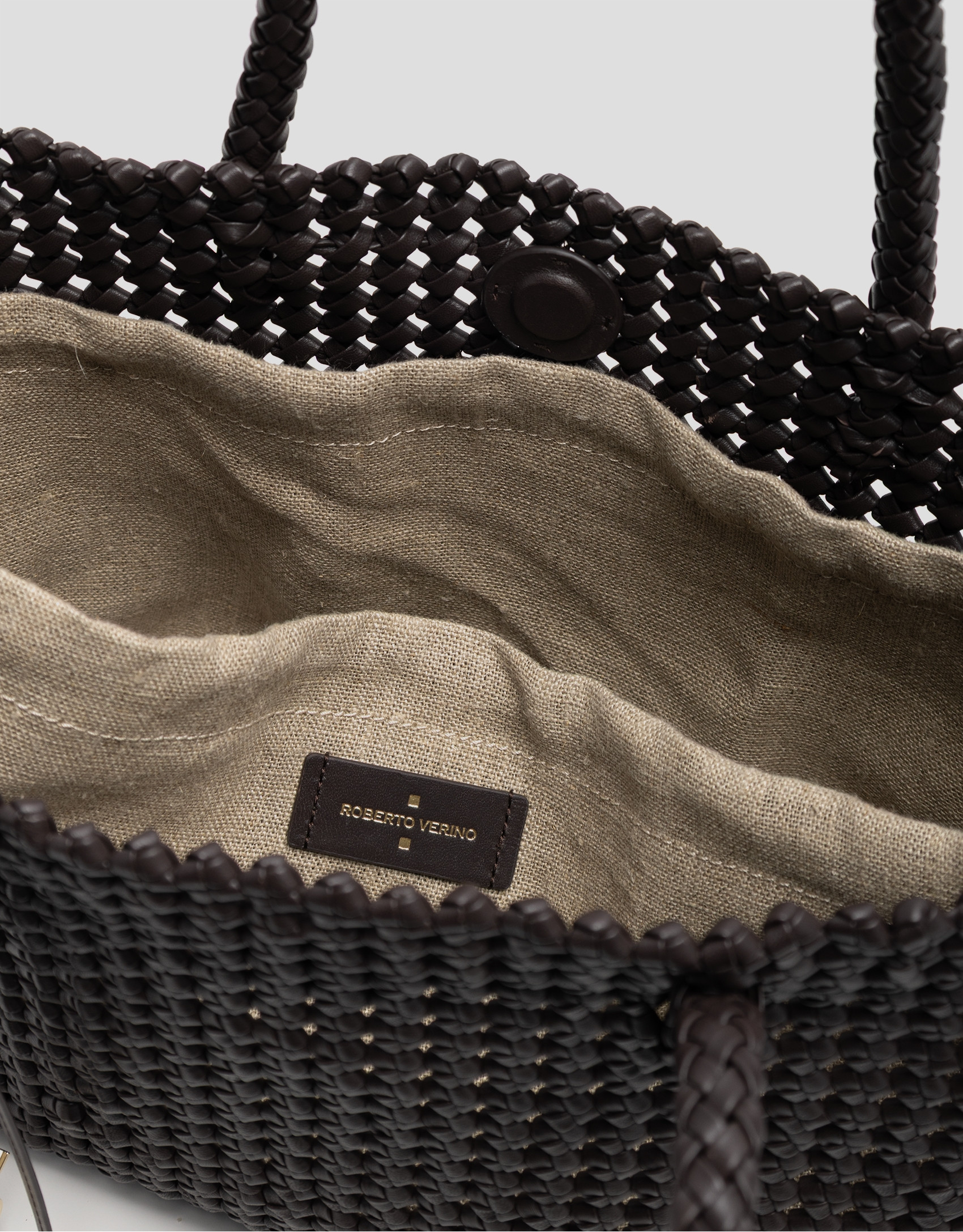 Paola Shopper shoulder bag in brown knotted ... | Roberto Verino