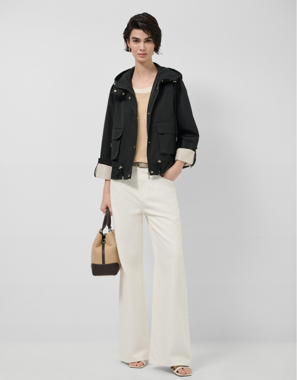 Black technical fabric jacket with camel ... | Roberto Verino
