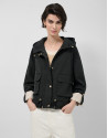 Black technical fabric jacket with camel ... | Roberto Verino