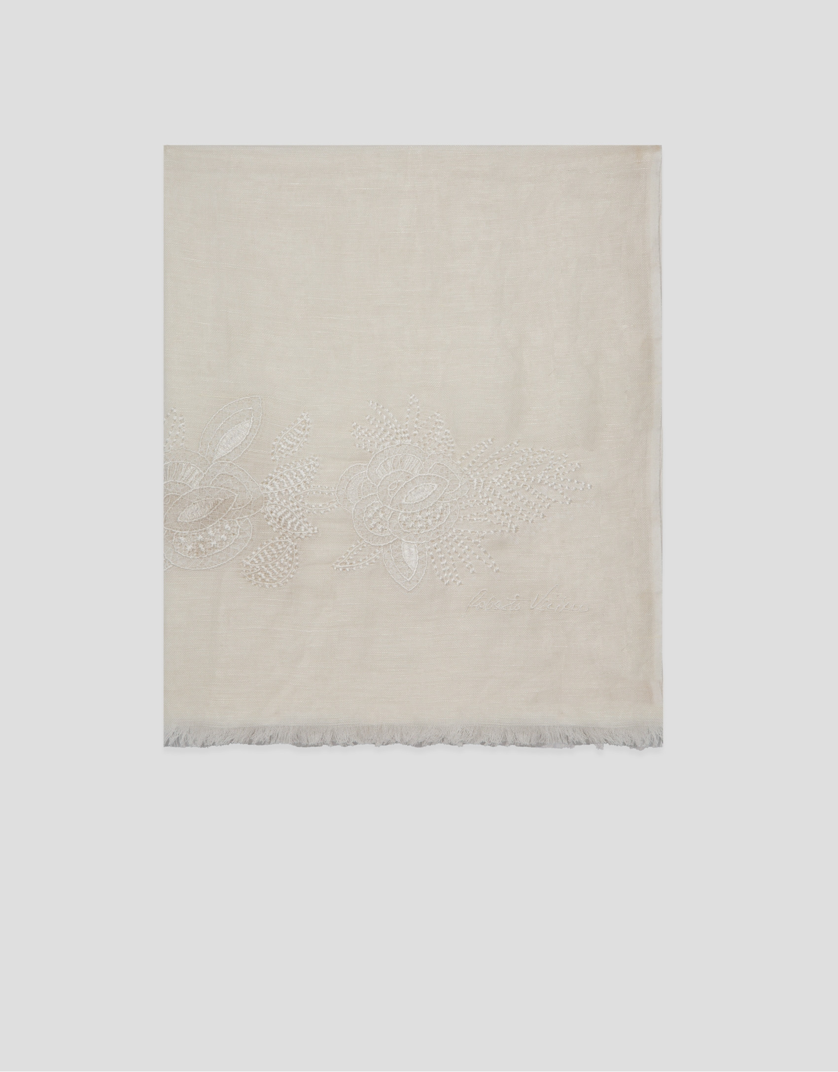 Raw linen/cotton scarf with floral print | Roberto Verino
