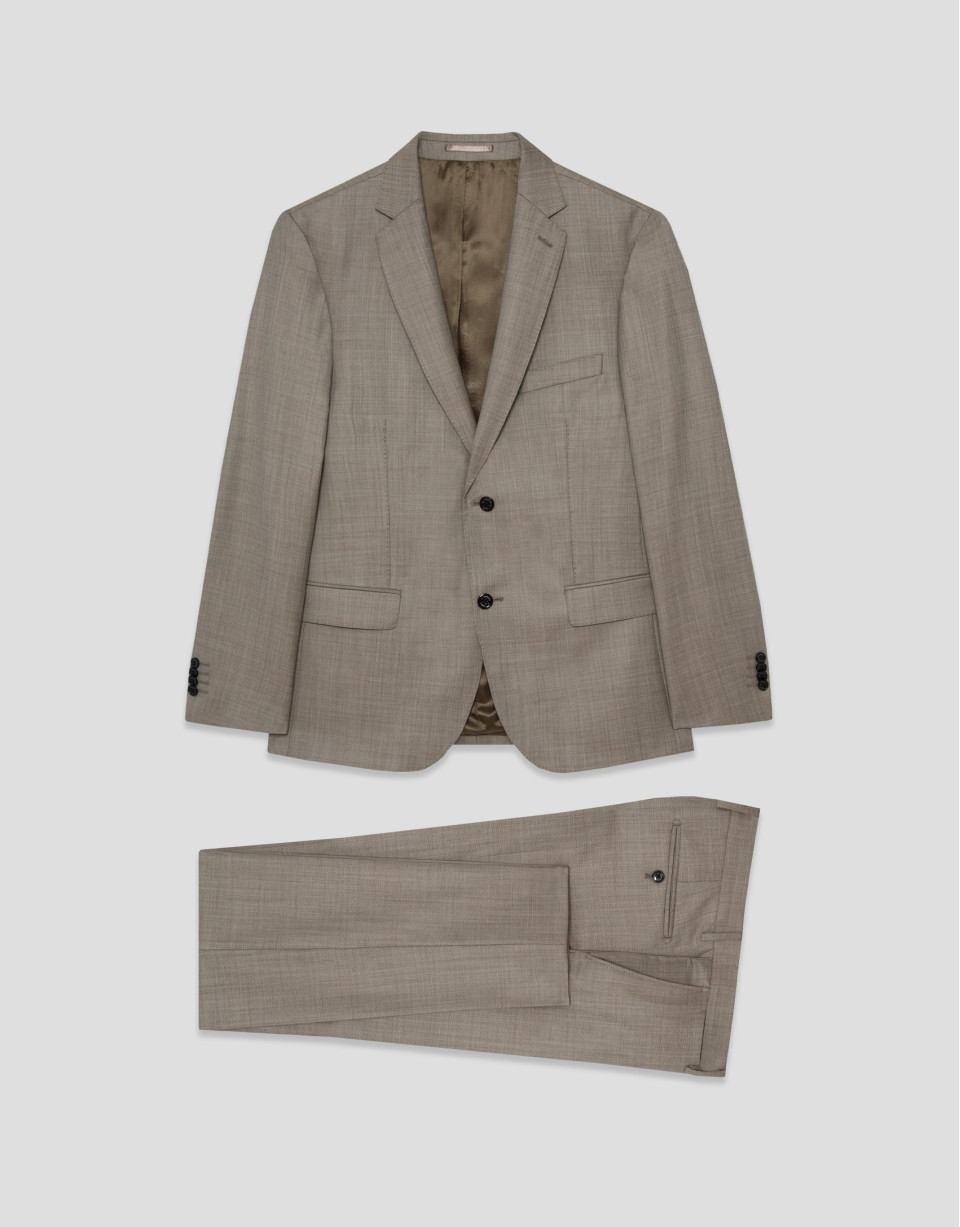 Half canvas slim fit suit in dark mink faux ... | Roberto Verino