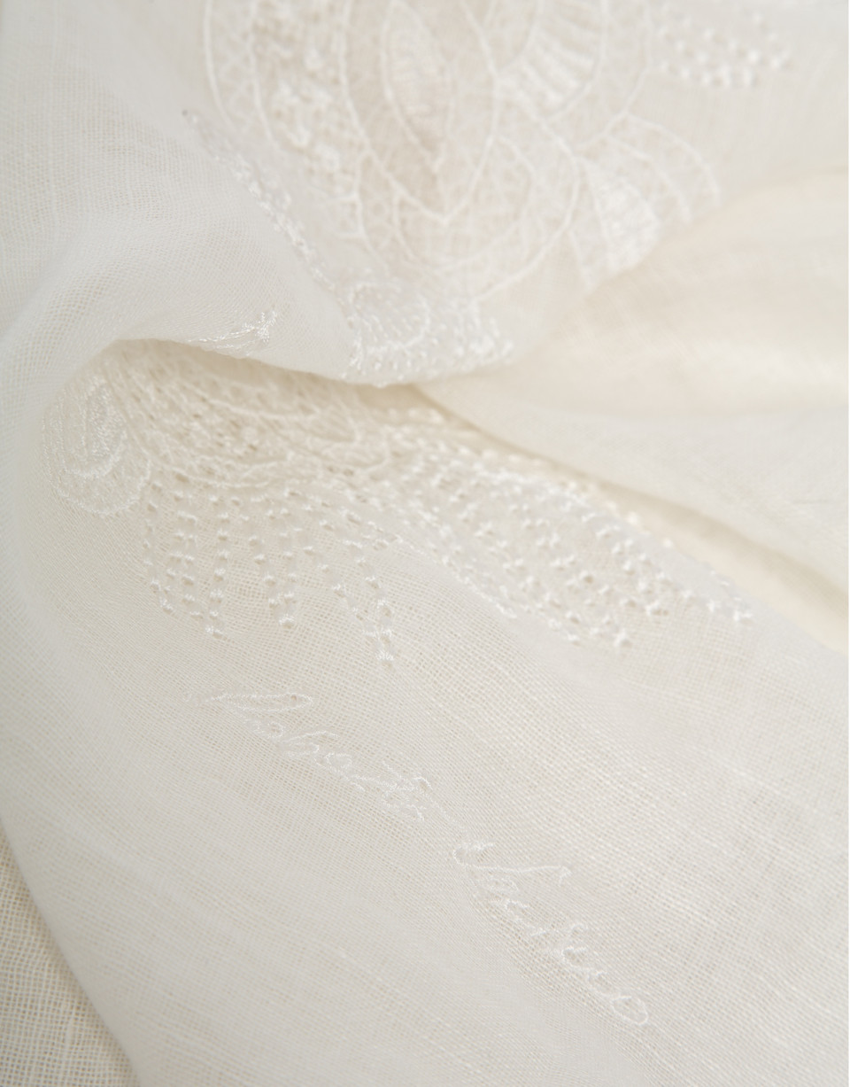 Raw linen/cotton scarf with floral print | Roberto Verino