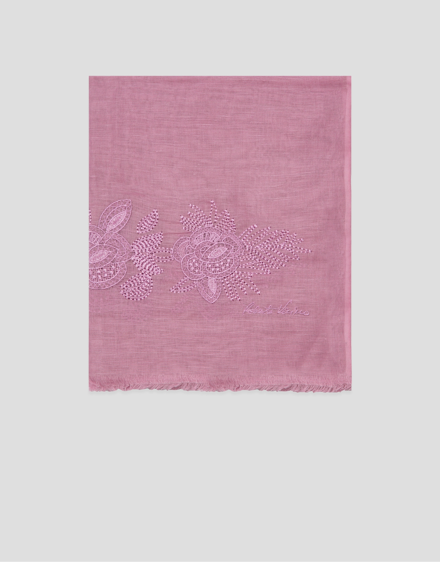 Pink linen/cotton scarf with floral print | Roberto Verino