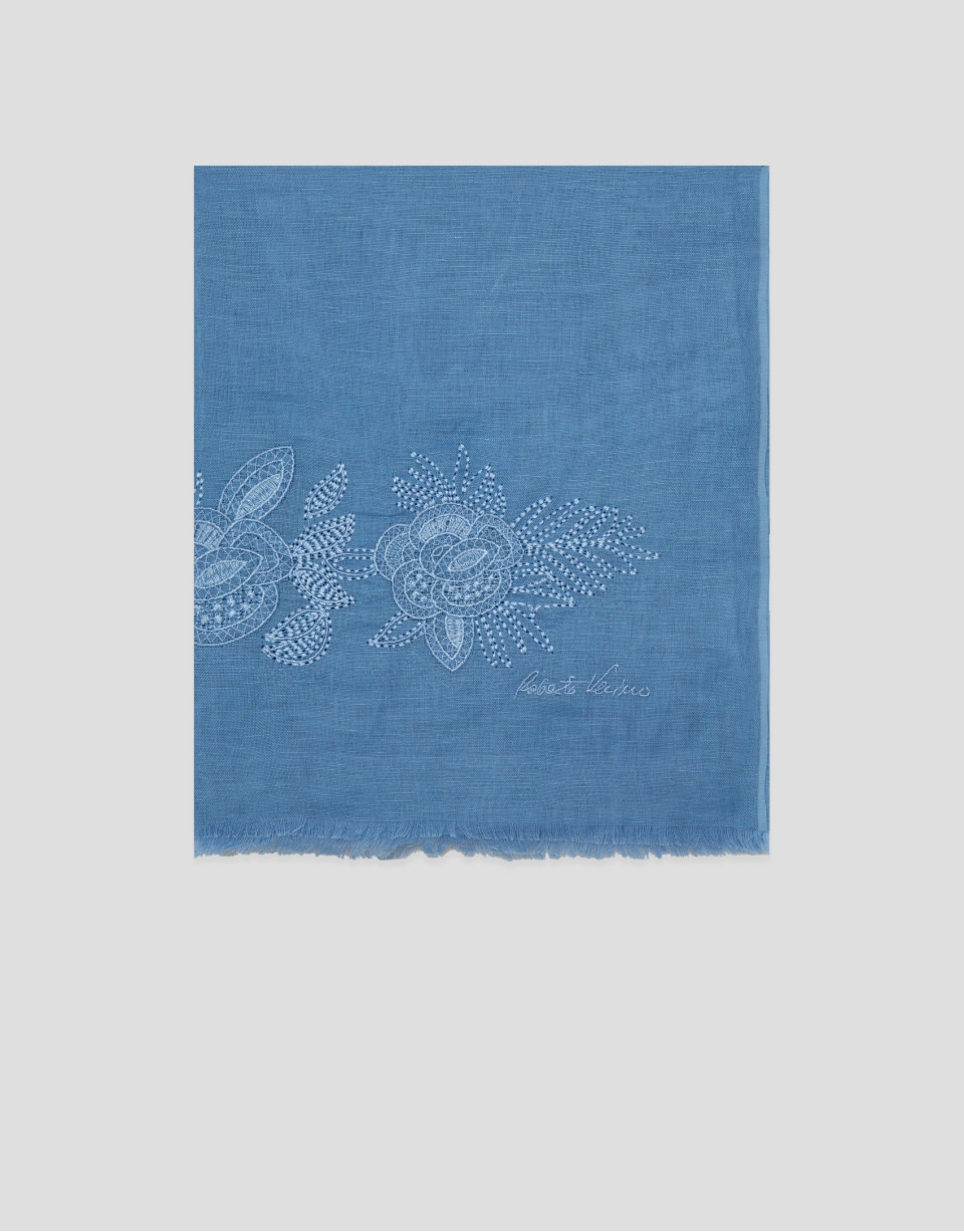 Fular lino/algodón azul con estampado flores | Roberto Verino