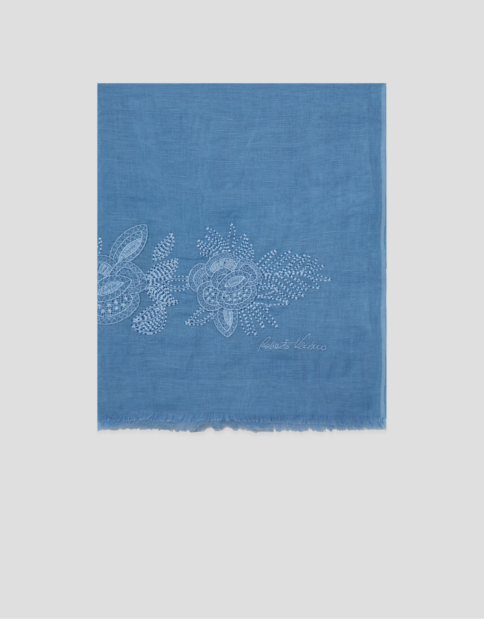 Fular lino/algodón azul con estampado flores | Roberto Verino