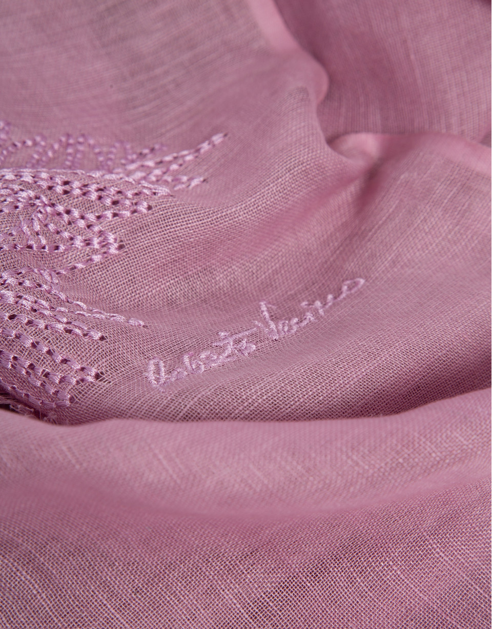 Fular lino/algodón rosa con estampado flores | Roberto Verino