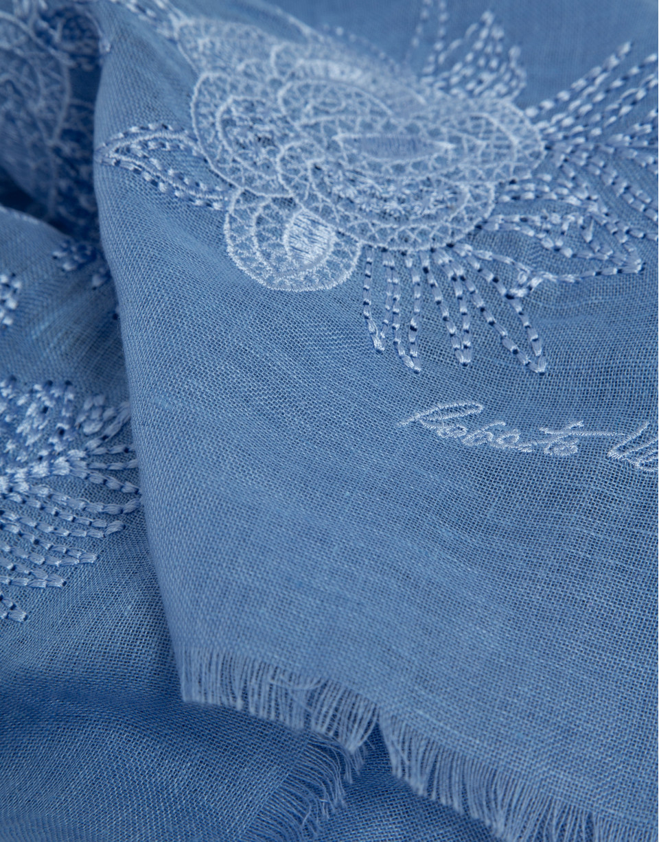 Blue linen/cotton scarf with floral print | Roberto Verino