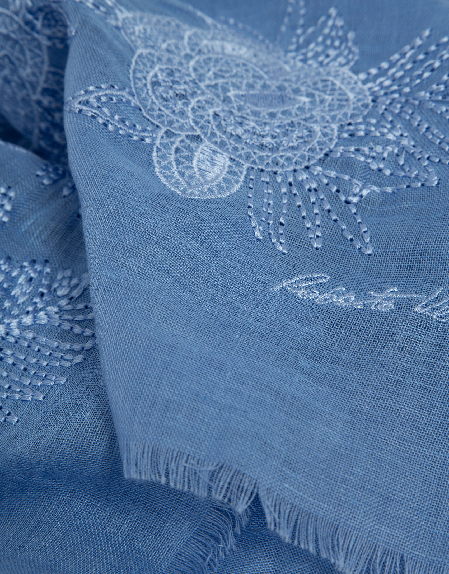 Blue linen/cotton scarf with floral print | Roberto Verino
