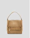 Chloe Bucket Bag in hazelnut leather with fringe | Roberto Verino