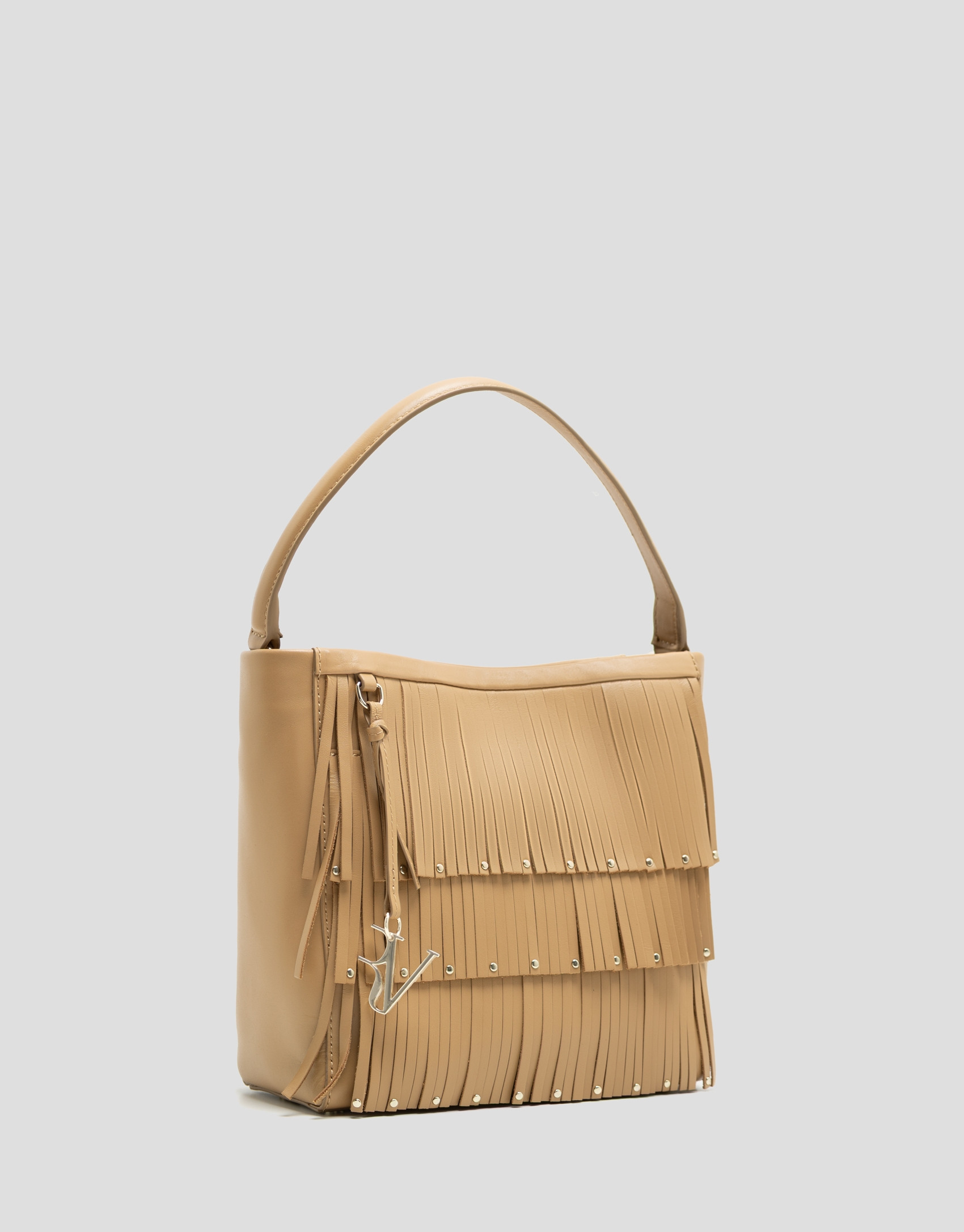 Bolso Bucket Chloe piel avellana con flecos | Roberto Verino