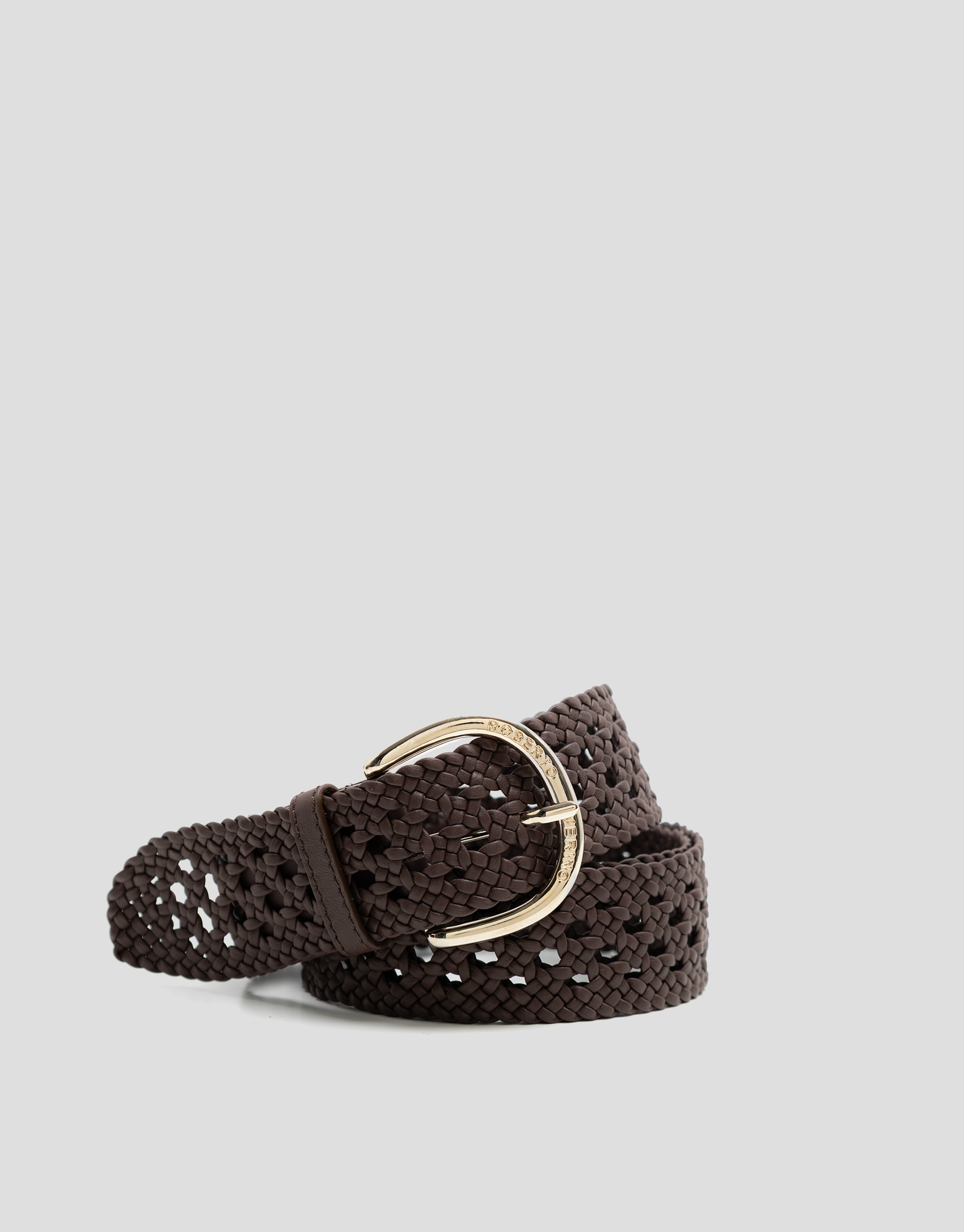 Hand-braided leather belt with brown cut-outs | Roberto Verino