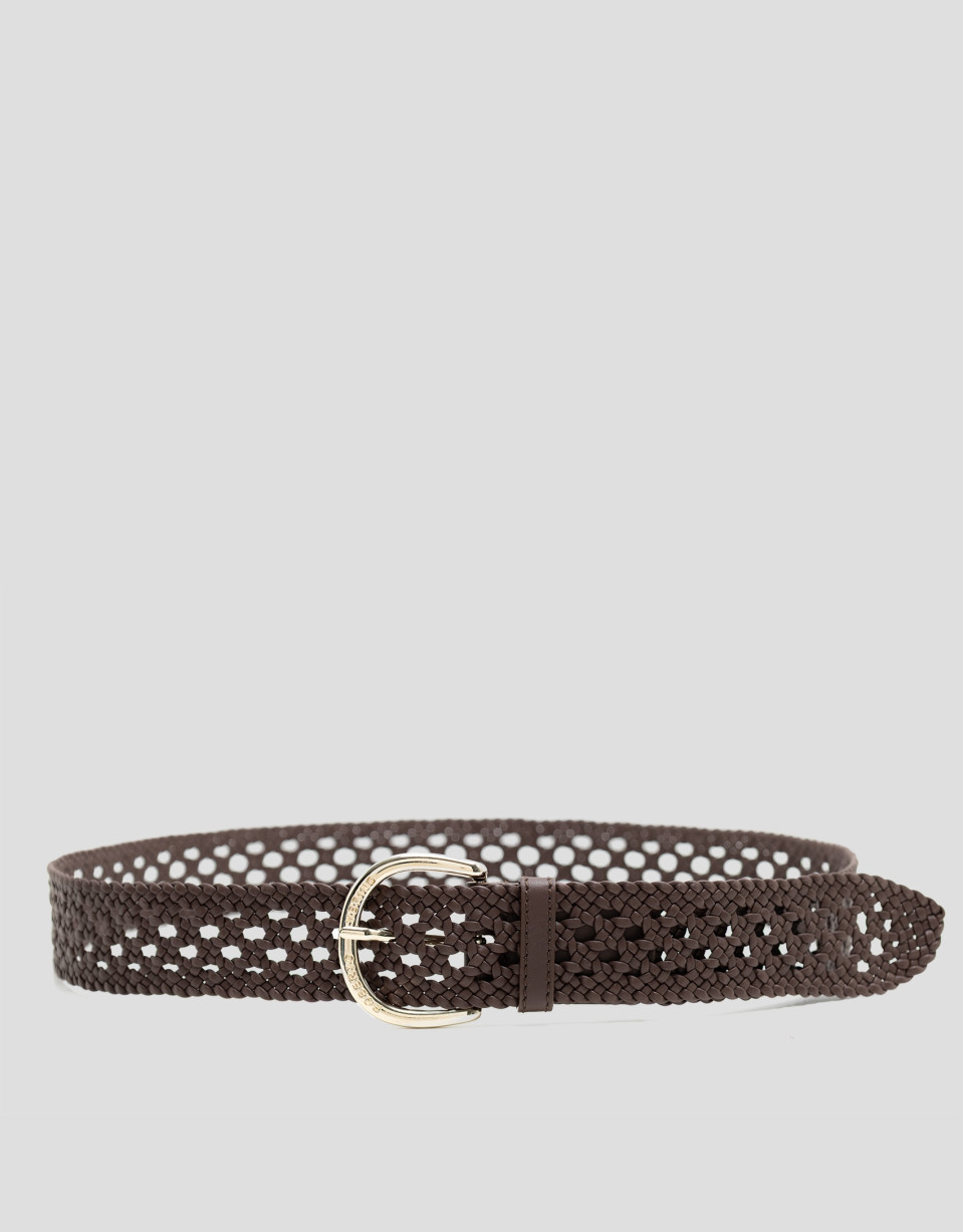Hand-braided leather belt with brown cut-outs | Roberto Verino