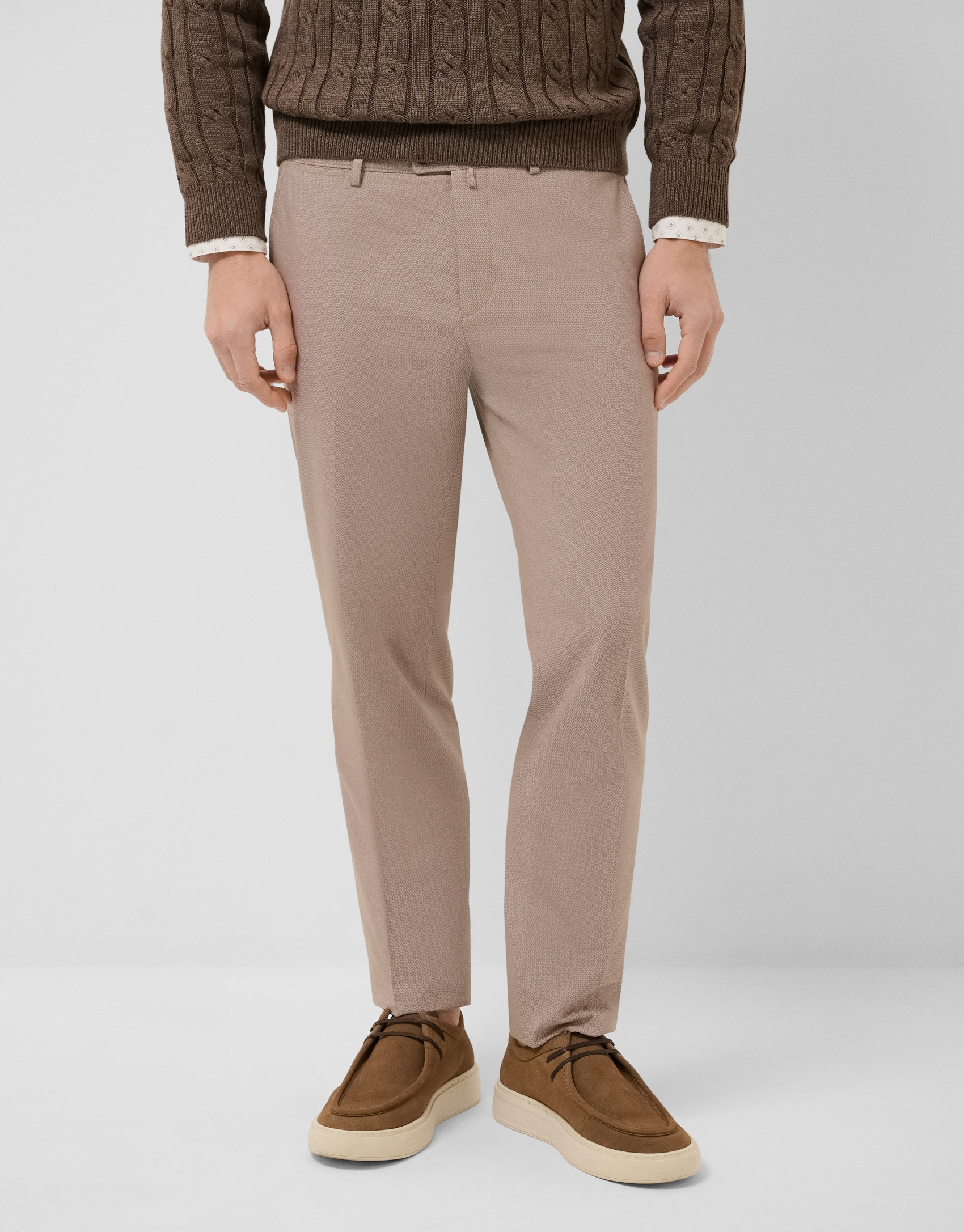 Mink brown pheasant eye chino trousers - Man | Roberto Verino
