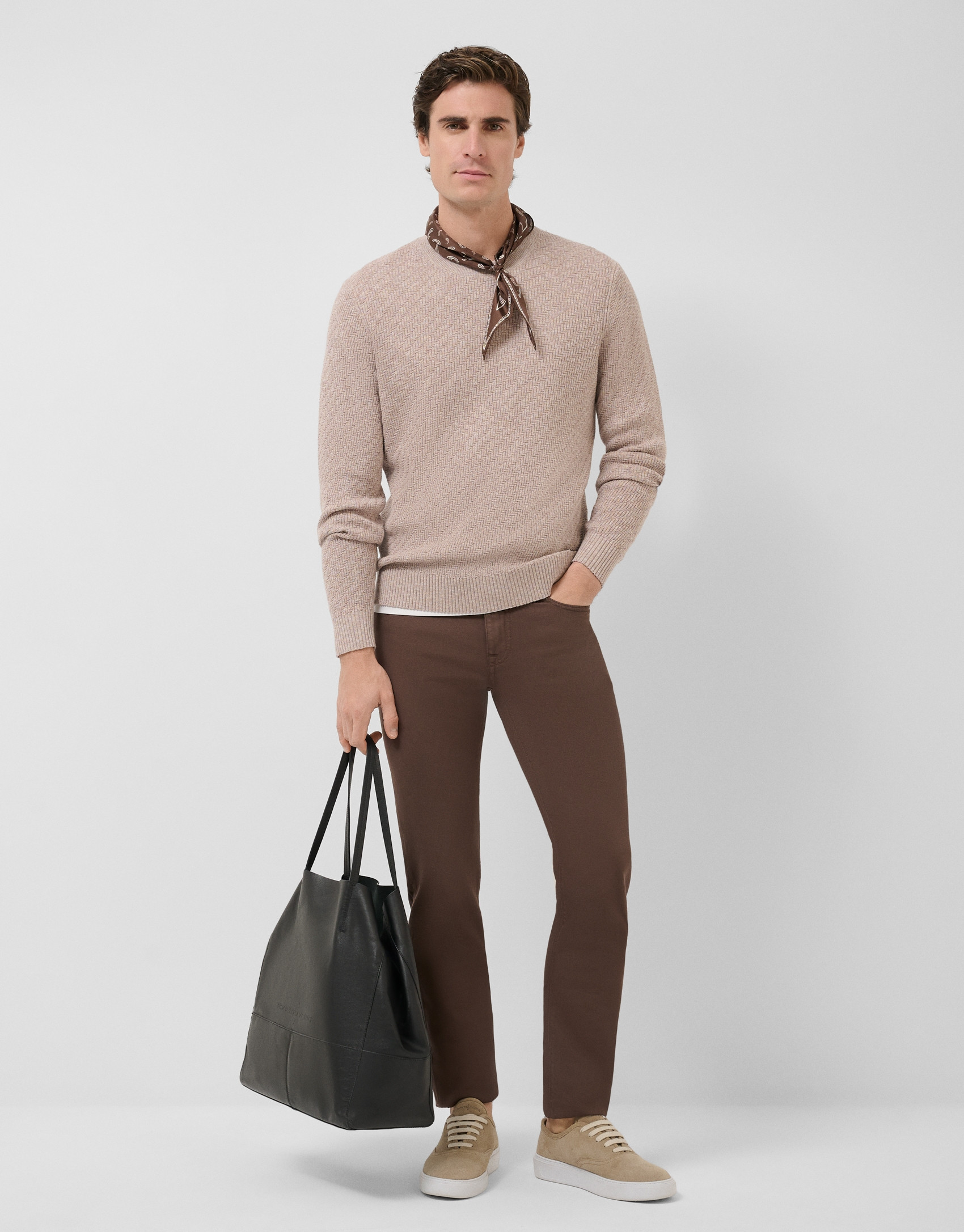 Brown dyed twill five-pocket trousers - Man | Roberto Verino