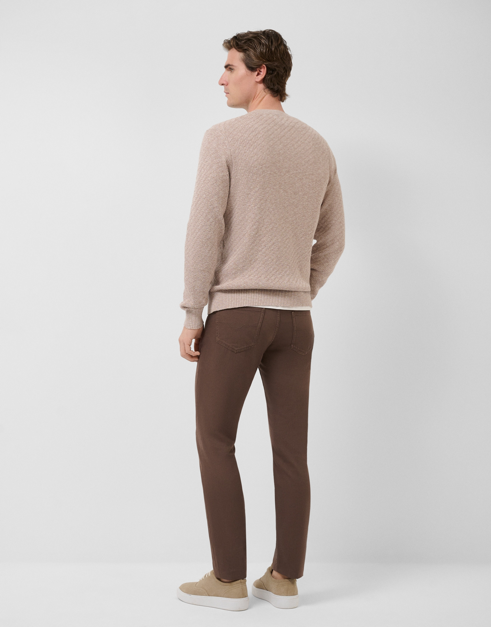 Brown dyed twill five-pocket trousers - Man | Roberto Verino