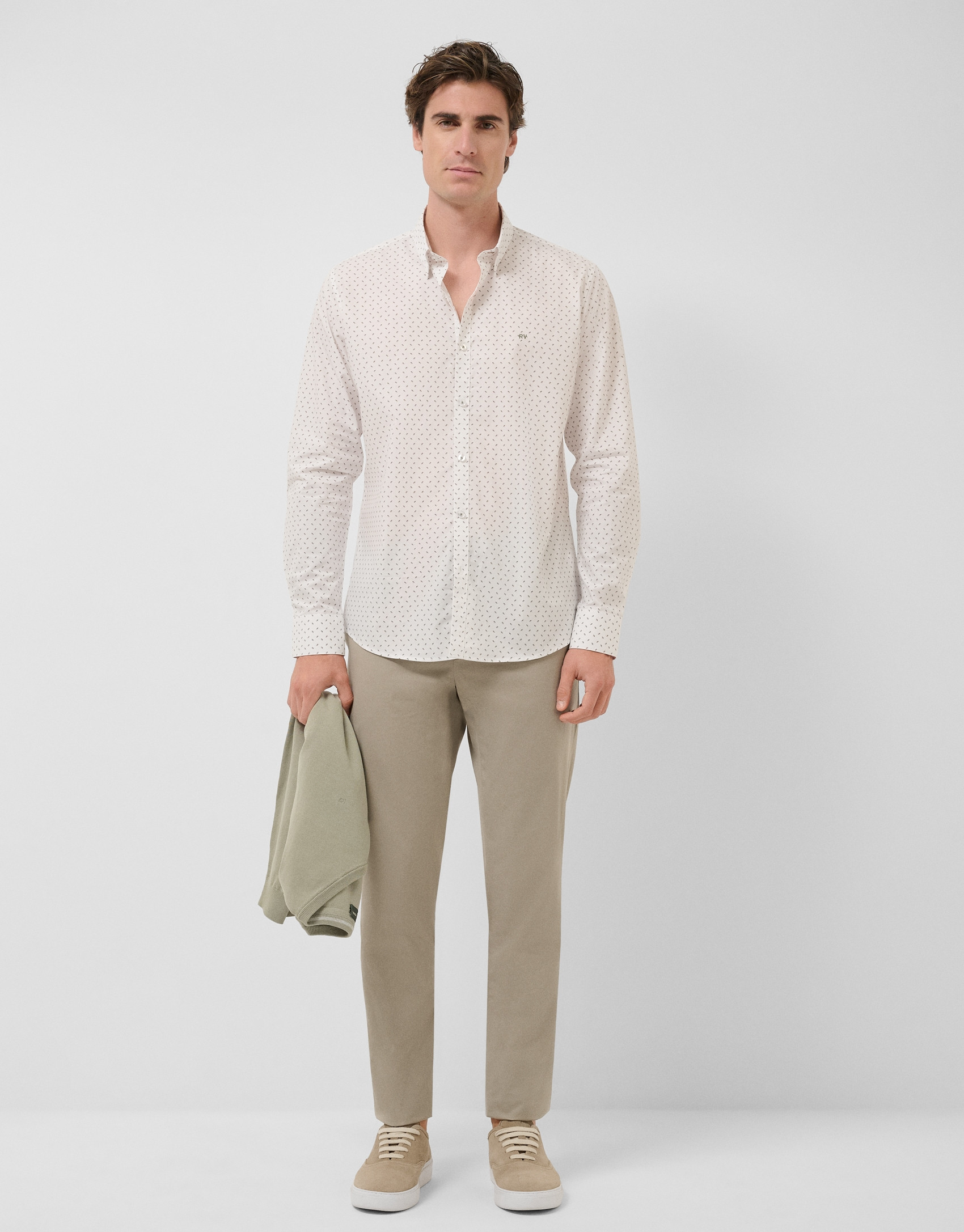 Regular fit khaki geometric print casual shirt | Roberto Verino