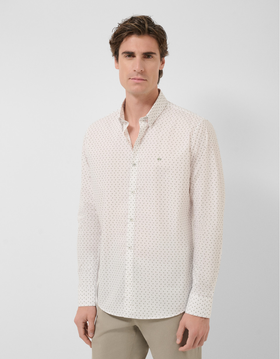 Regular fit khaki geometric print casual shirt | Roberto Verino