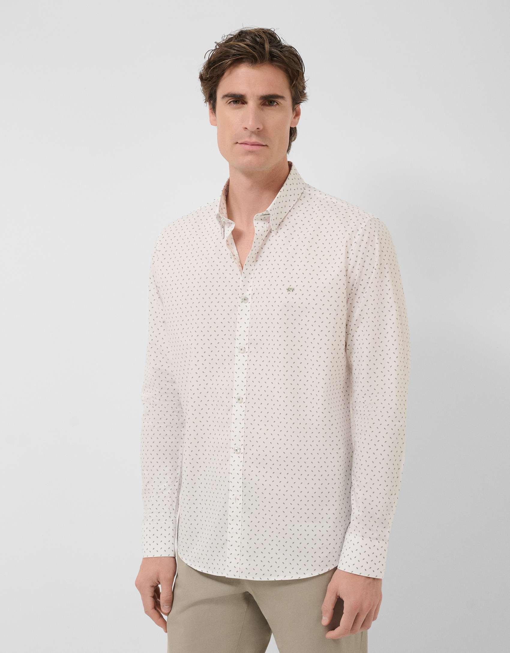 Regular fit khaki geometric print casual shirt | Roberto Verino