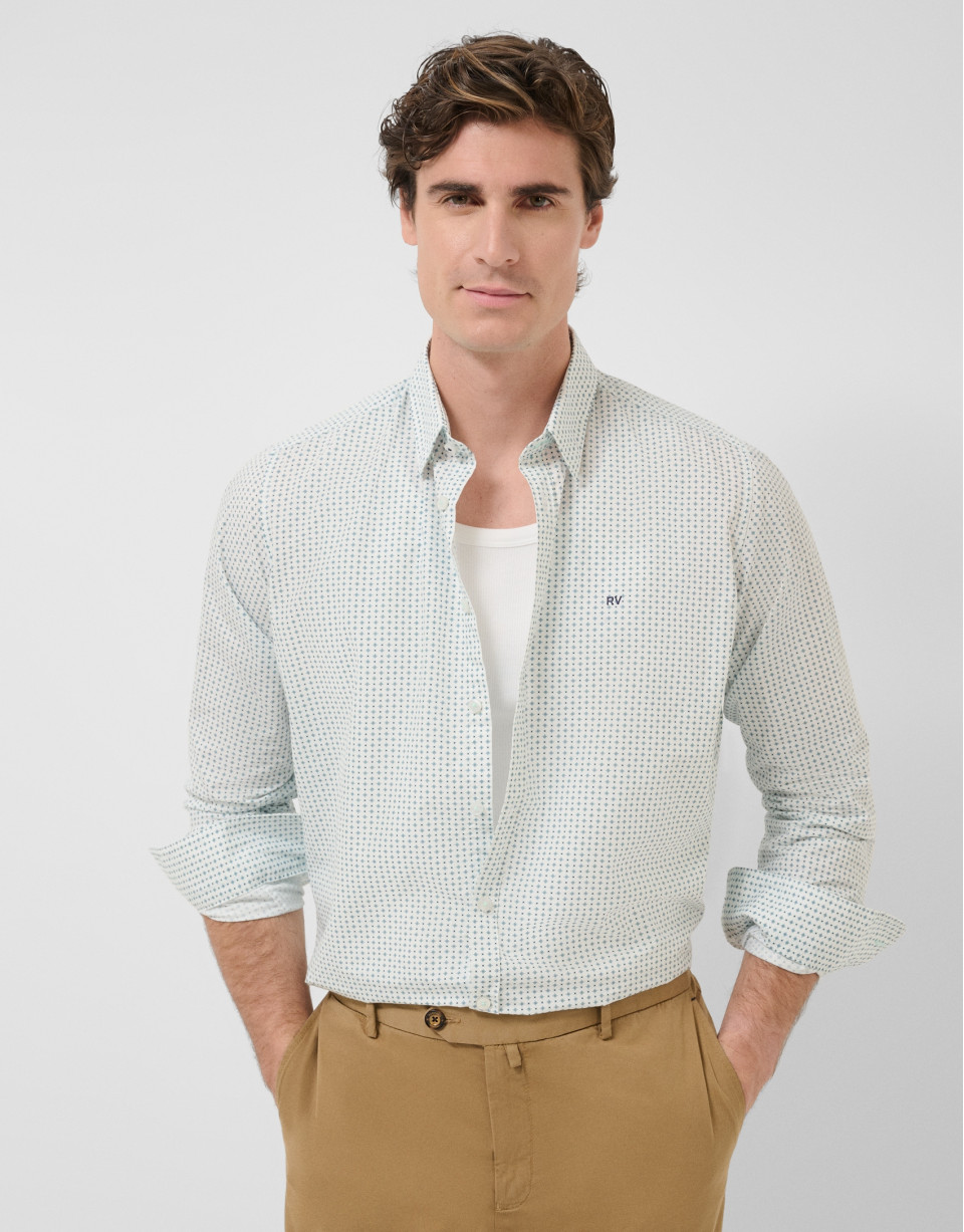 Regular fit sports shirt with green floral ... | Roberto Verino