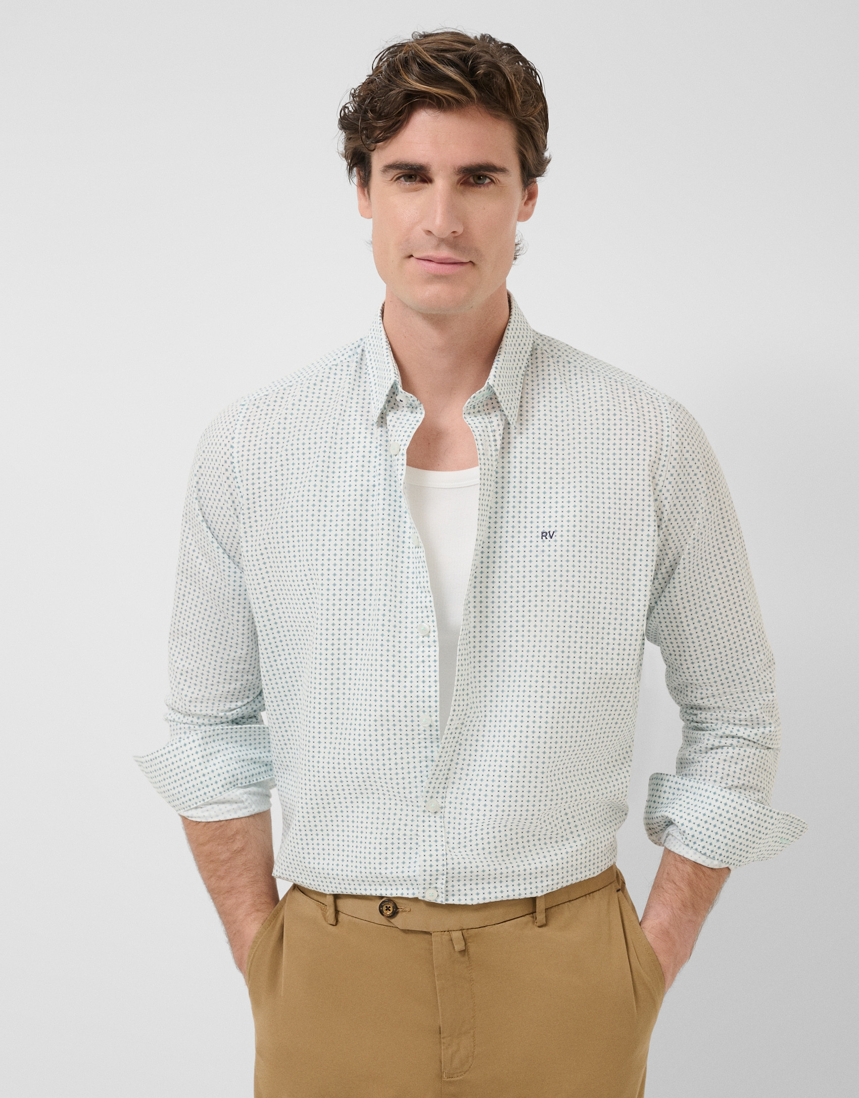Regular fit sports shirt with green floral ... | Roberto Verino