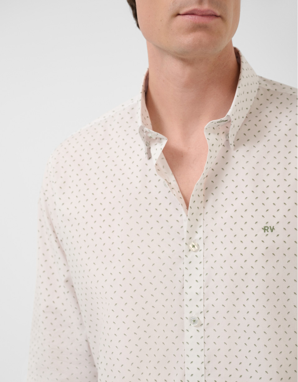 Regular fit khaki geometric print casual shirt | Roberto Verino