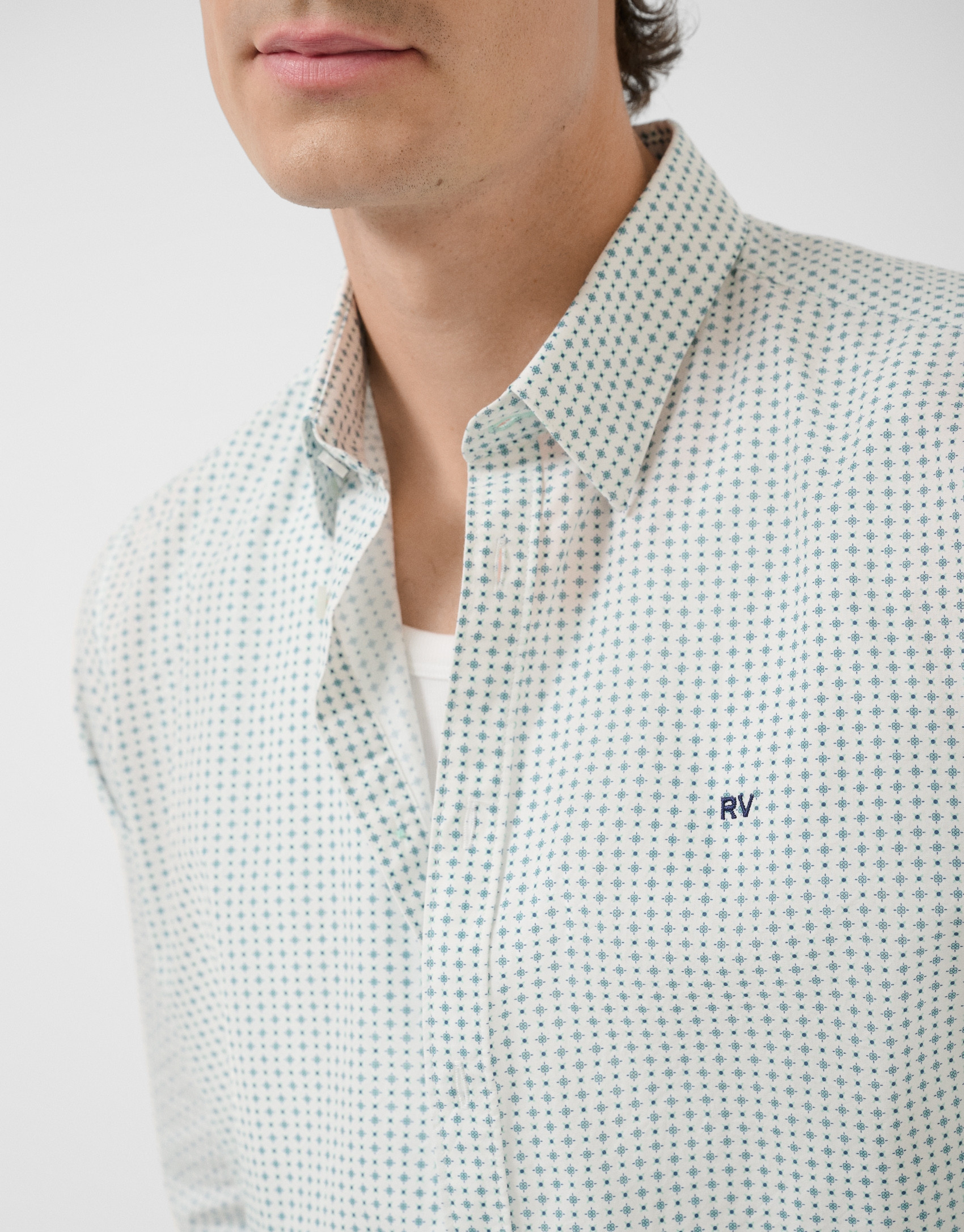 Regular fit sports shirt with green floral ... | Roberto Verino