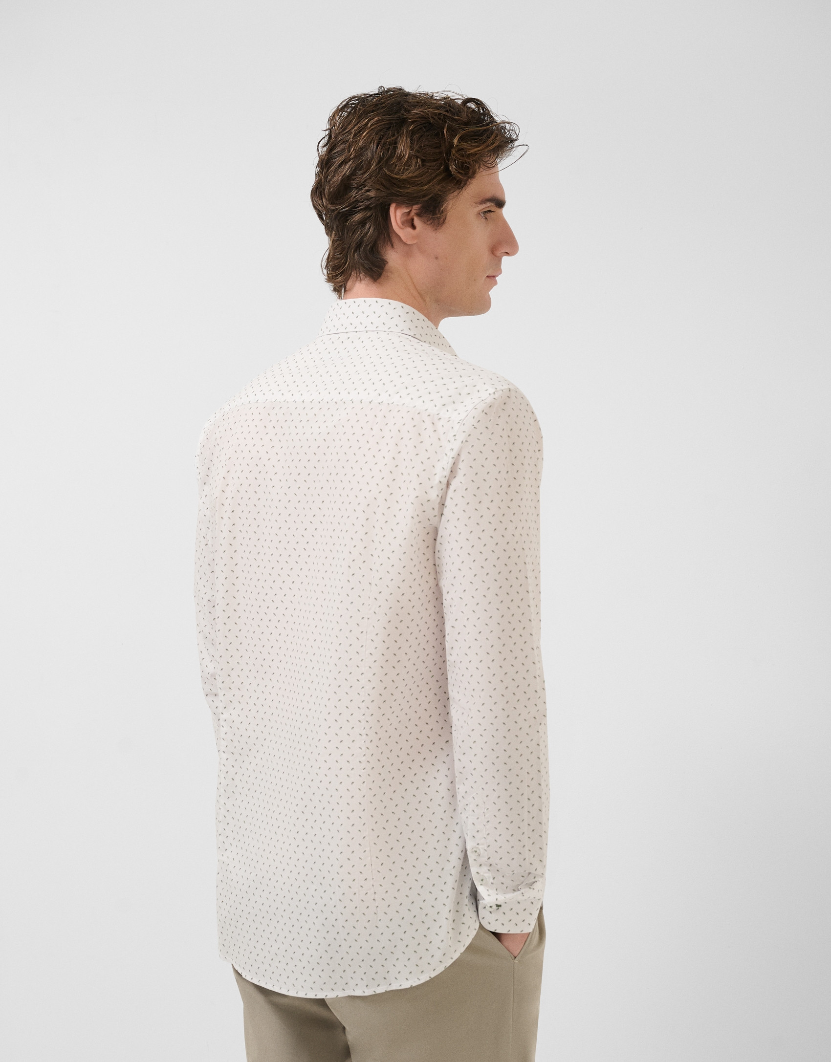 Regular fit khaki geometric print casual shirt | Roberto Verino