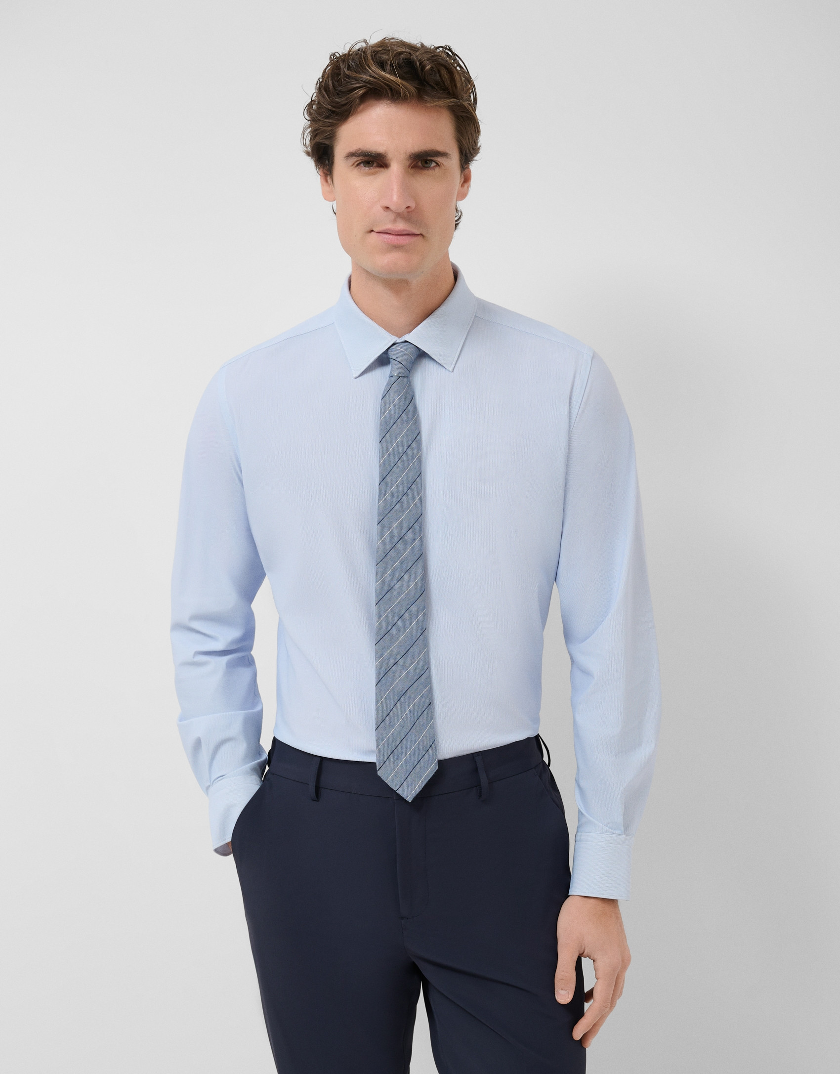 Regular fit shirt with light blue geometric ... | Roberto Verino