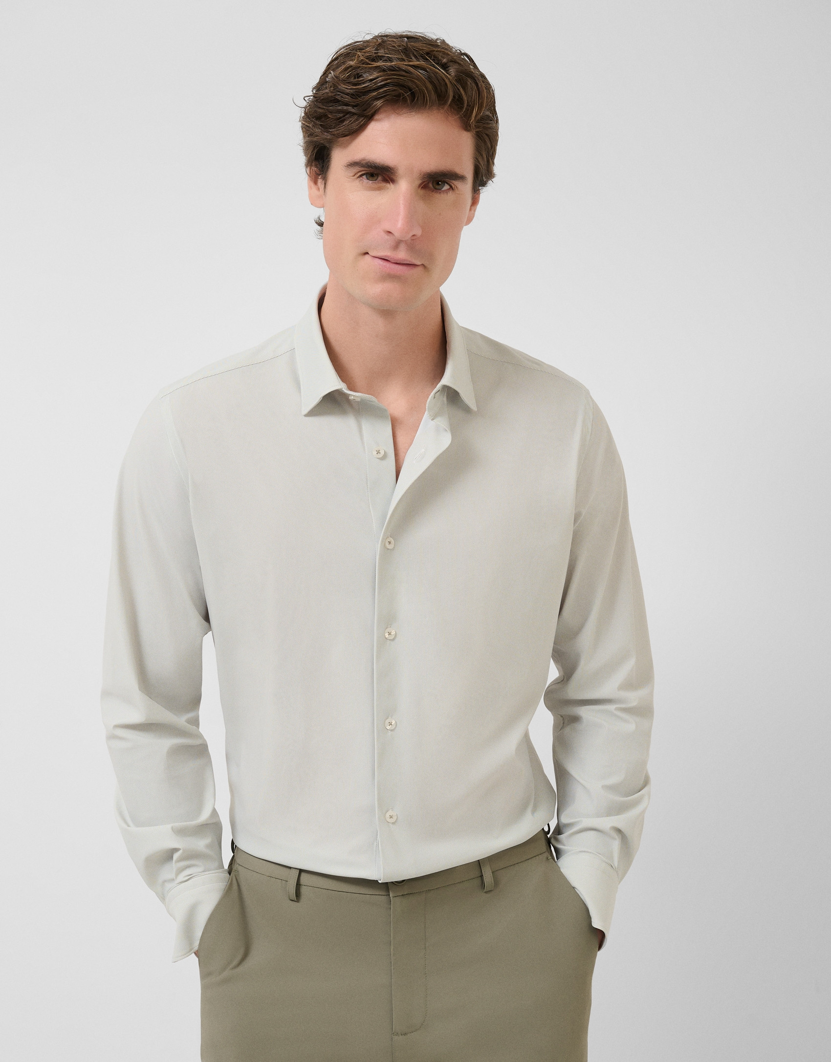 Regular fit casual shirt with light khaki ... | Roberto Verino