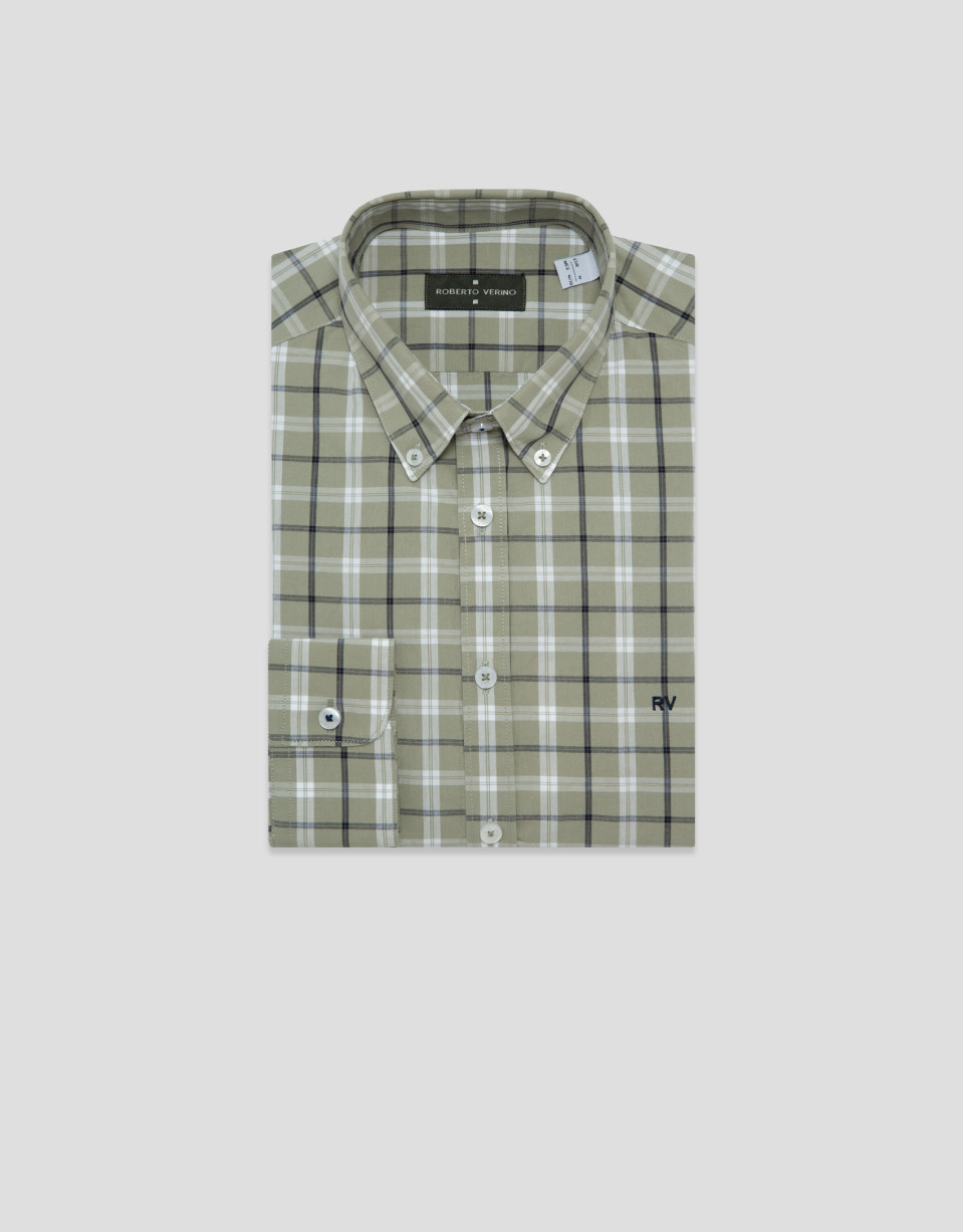 Camisa sport regular cuadros caqui perfiles ... | Roberto Verino