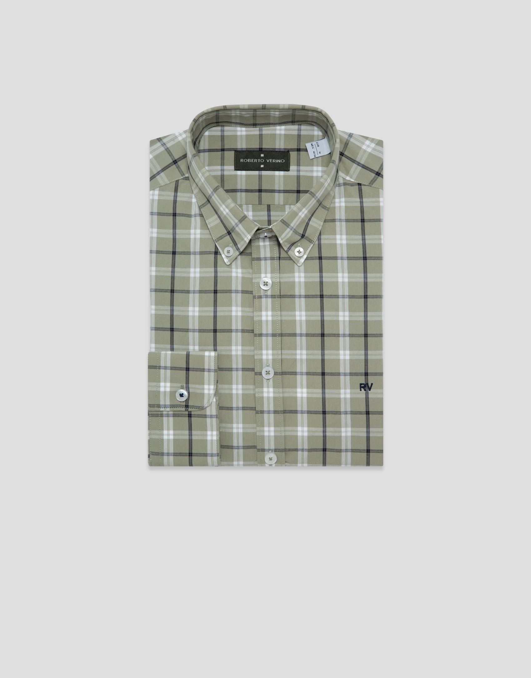 Camisa sport regular cuadros caqui perfiles ... | Roberto Verino
