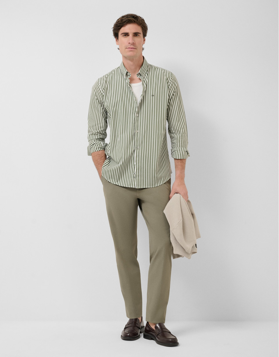 Regular fit white and khaki striped shirt - Man | Roberto Verino