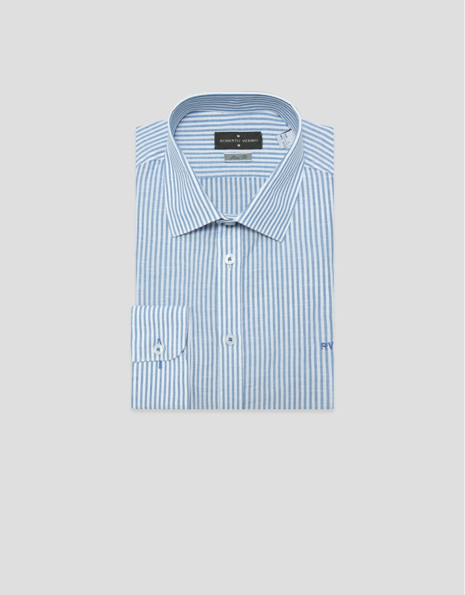 Slim fit sports shirt with sky blue and white... | Roberto Verino