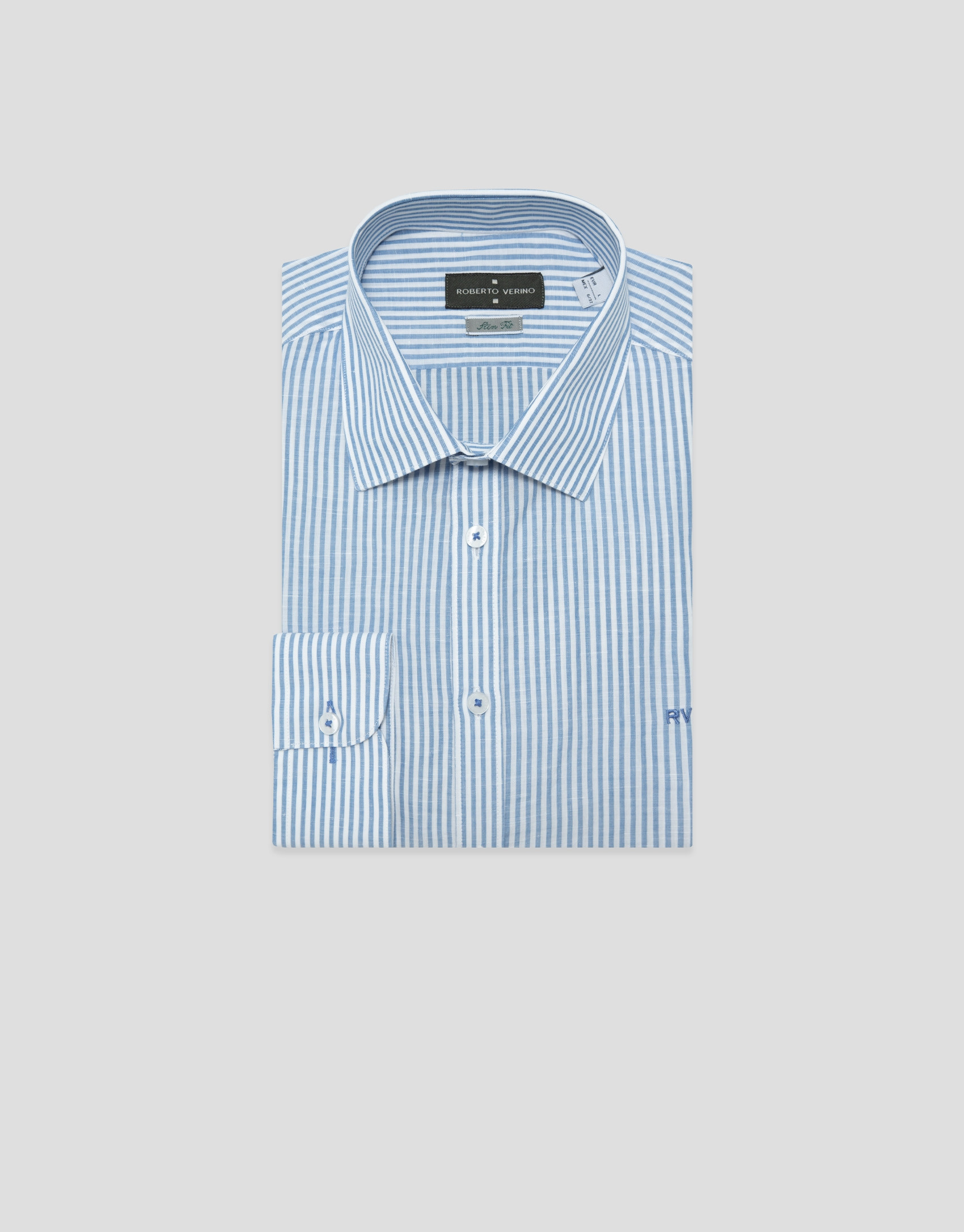 Camisa sport slim fit rayas celeste y blanco | Roberto Verino