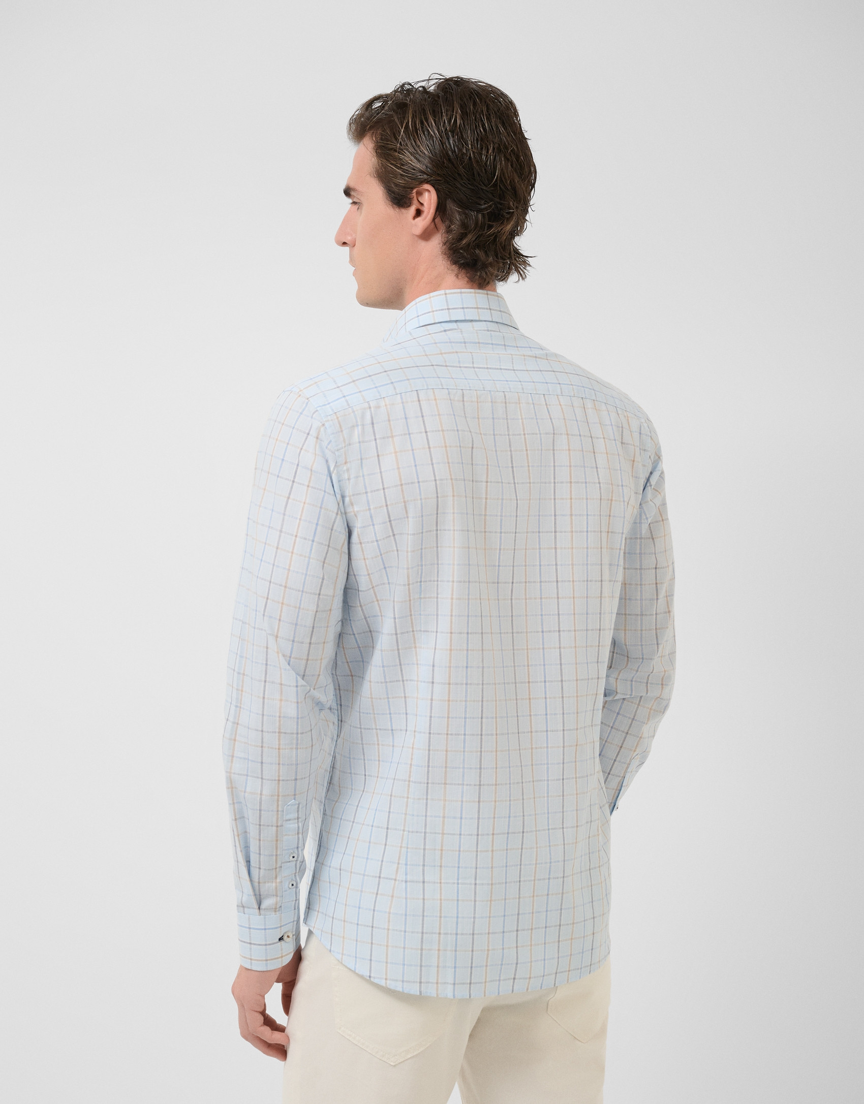Regular fit light blue checked shirt with ... | Roberto Verino