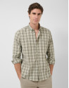 Regular fit khaki checked shirt with navy and... | Roberto Verino
