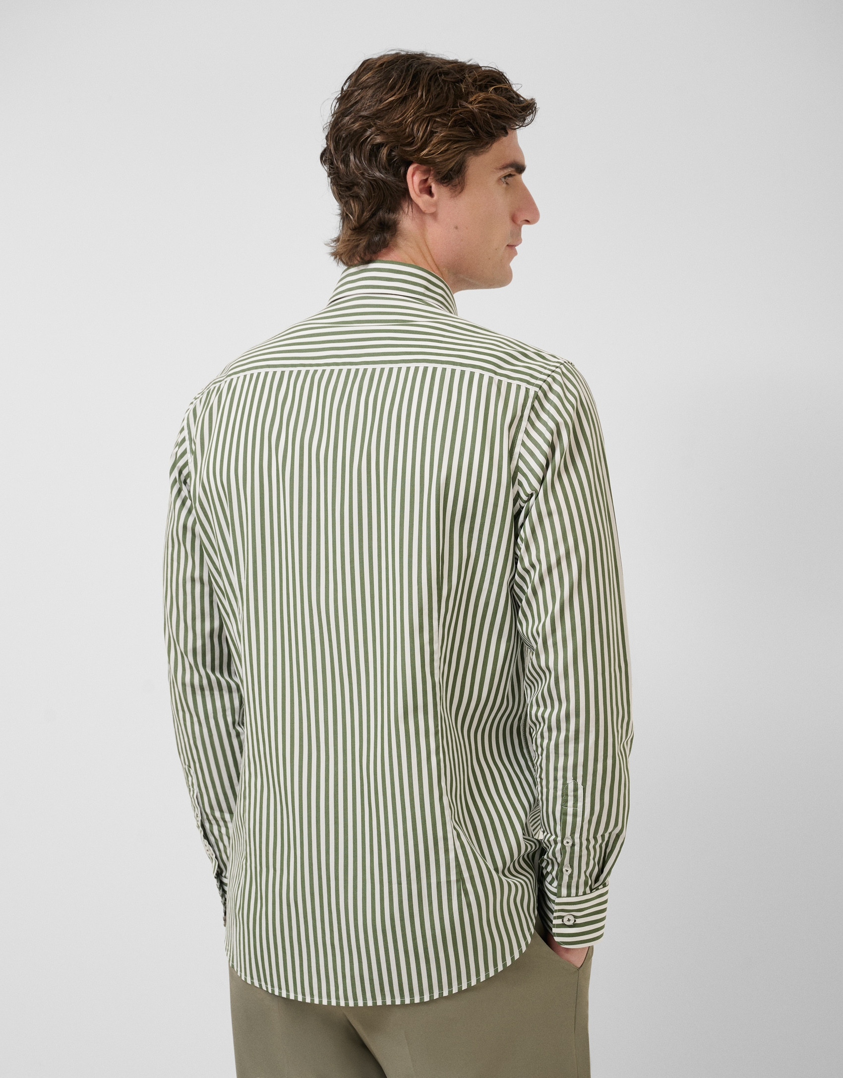 Regular fit white and khaki striped shirt - Man | Roberto Verino