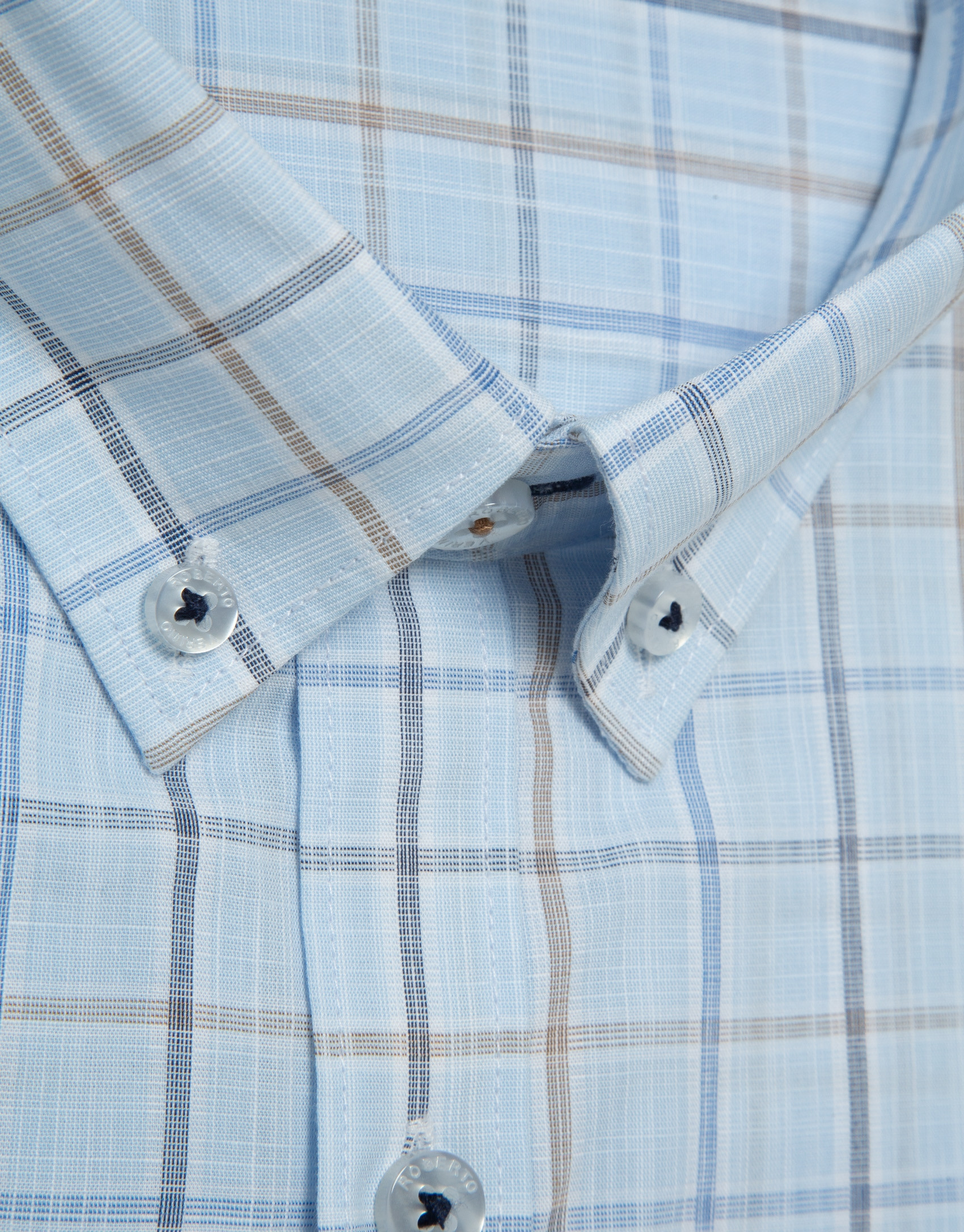Regular fit light blue checked shirt with ... | Roberto Verino