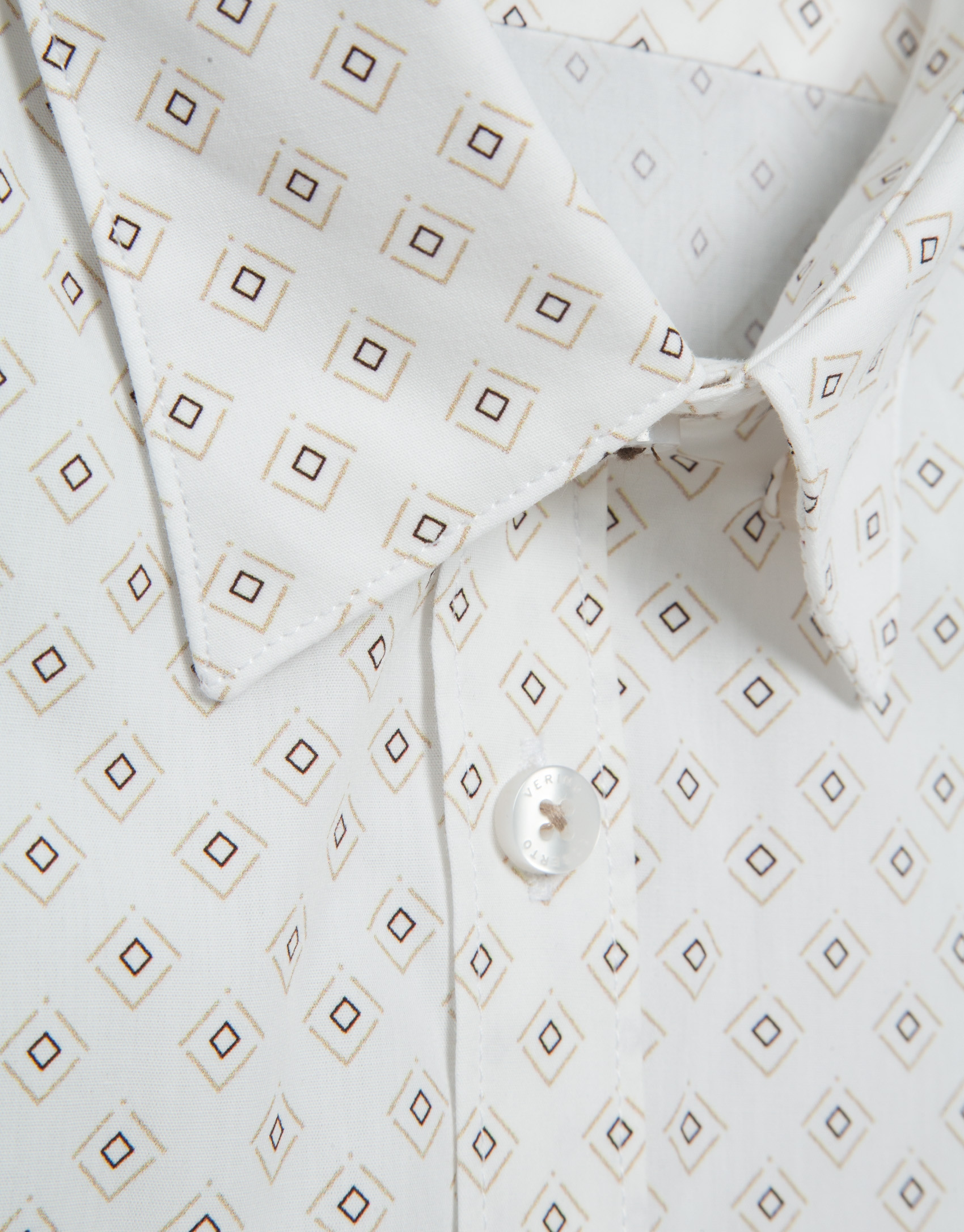 Slim-fit white shirt with brown geometric print | Roberto Verino