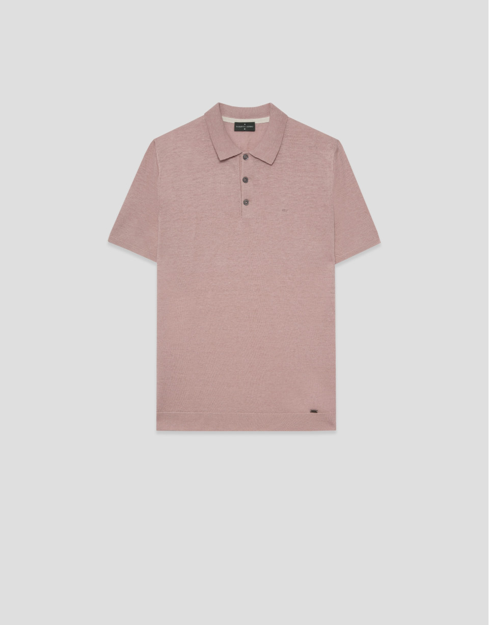 Pink linen knitted polo shirt - Man - SS2026 | Roberto Verino