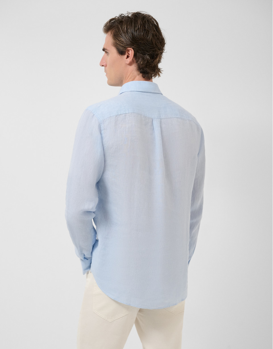 Camisa sport regular tipo polo lino celeste | Roberto Verino