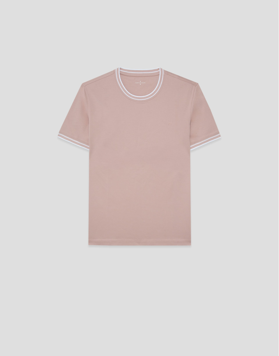Camiseta manga corta mercerizado rosa rib blanco | Roberto Verino