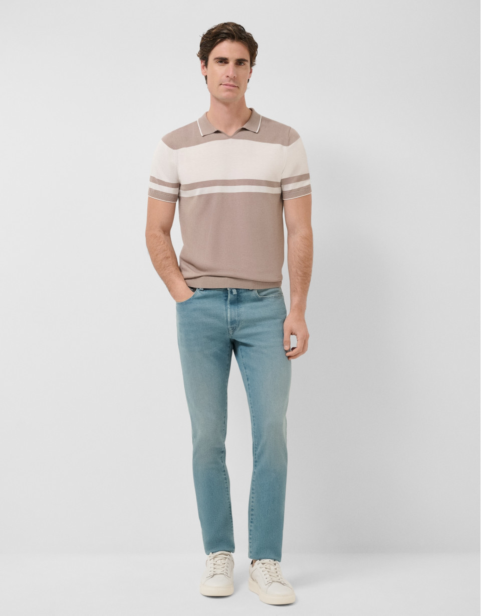 Polo tricotado rayas azul visón/blanco - Hombre | Roberto Verino