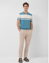 Teal/white striped knitted polo shirt - Man | Roberto Verino