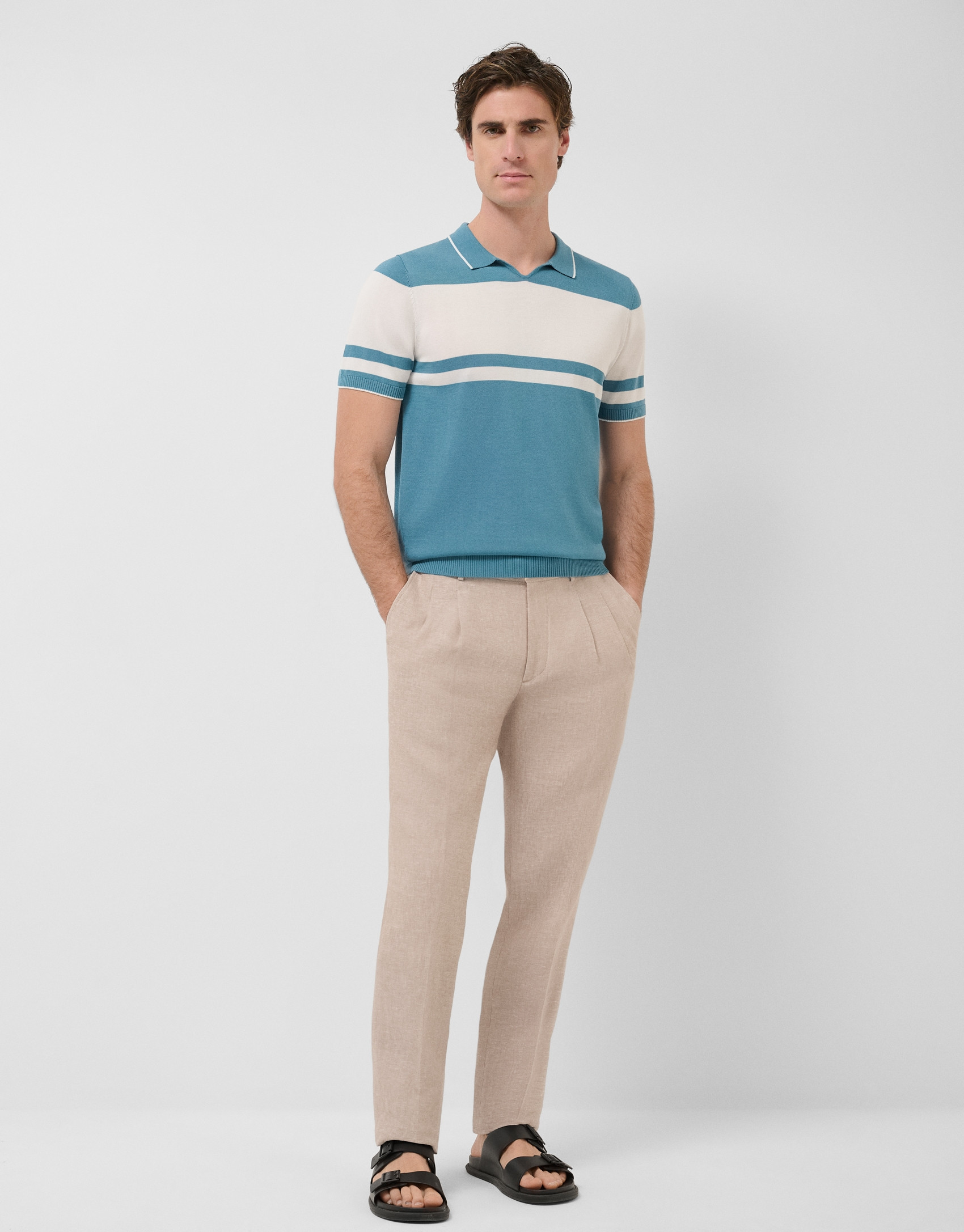 Polo tricotado rayas azul verdoso/blanco | Roberto Verino