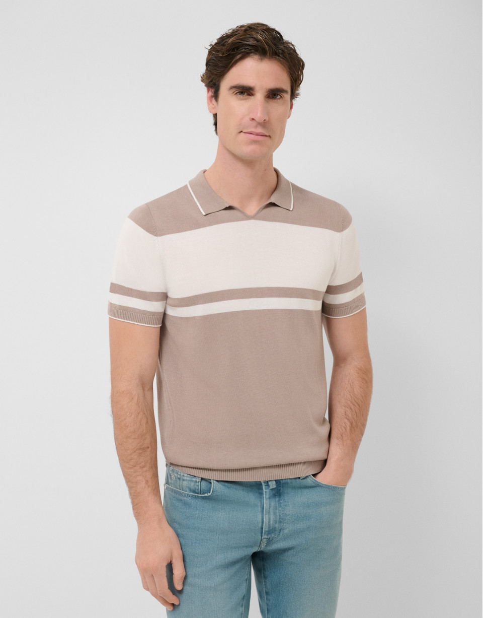 Polo tricotado rayas azul visón/blanco - Hombre | Roberto Verino