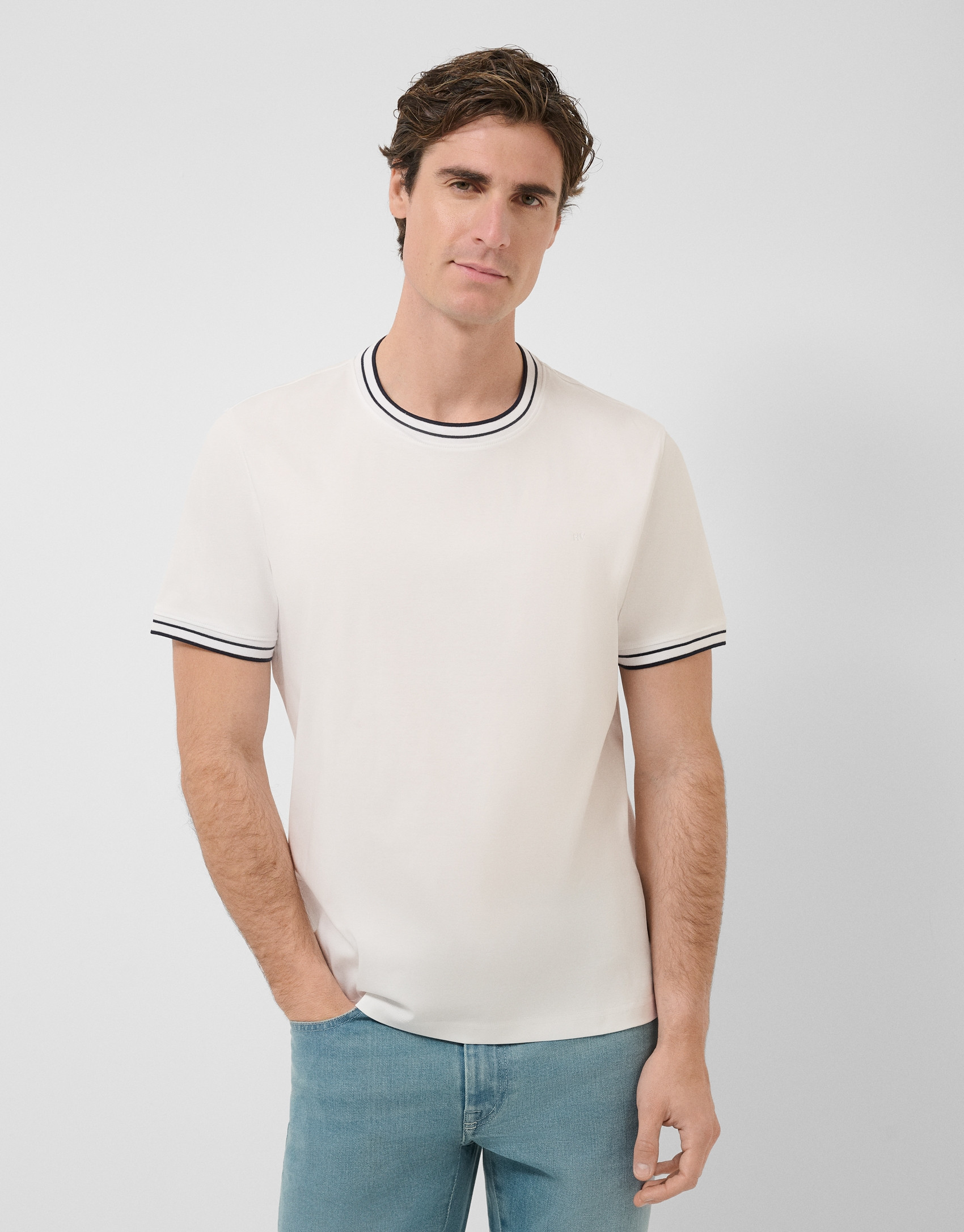 Camiseta manga corta mercerizado blanco rib ... | Roberto Verino